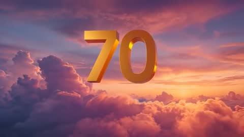 Golden 70 Floating Above Sunset Clouds, Shimmering Numeral Motion Graphic for Milestone