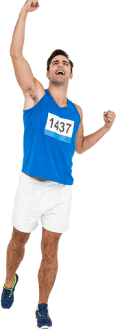 Male Athlete Celebrating Victory with Raised Arm Transparent Background
