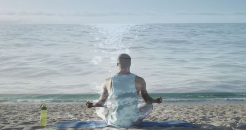 Serene Meditation by Ocean Illustrating Balance and Peace