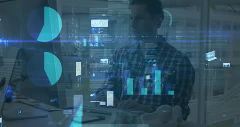 Businessman Analyzing Modern Data Interface in Office