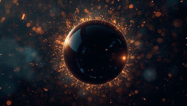 Futuristic Black Sphere with Golden Orange Sparks and Sci-Fi Glow