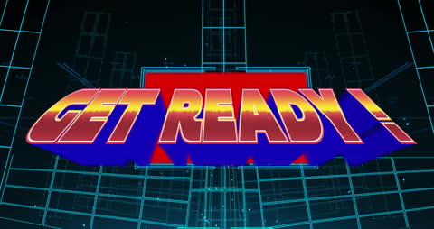 Retro Futuristic 'Get Ready!' Text with Neon Geometry