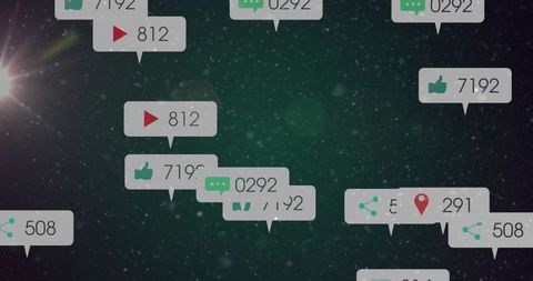 Social media notifications floating over cosmic background