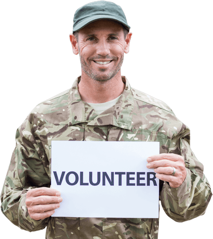 transparent portrait happy army man holding volunteer sign - Download Free Stock Videos Pikwizard.com