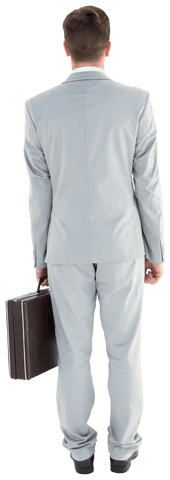 Transparent Back View Businessman Holding Briefcase