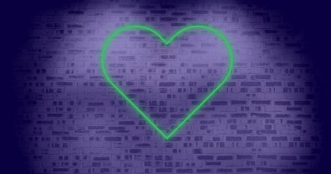 Green Neon Heart on Brick Wall Background