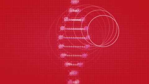 Abstract Spinning DNA Sequence Concept on Red Background