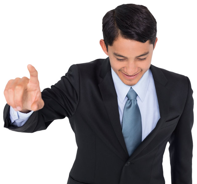 Businessman Pointing Downward, Smiling on Transparent Background - Download Free Stock Videos Pikwizard.com