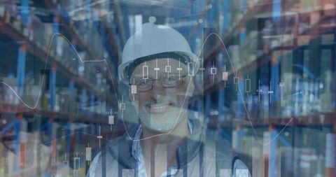 Warehouse Manager Overlaid with Financial Data Analysis Graphics