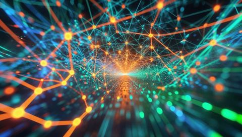 Futuristic network of glowing nodes and lines creating abstract connectivity