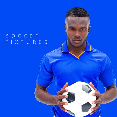 Focused Male Soccer Player Holding Ball Against Blue Background - Download Free Stock Templates Pikwizard.com