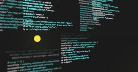 Javascript code highlighted on dark computer monitor with yellow circle