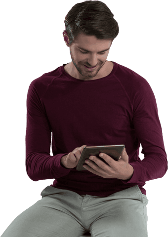 handsome young man using tablet transparent background - Download Free Stock Videos Pikwizard.com
