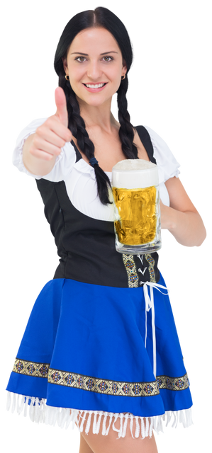 Smiling Oktoberfest Girl Holding Beer Giving Thumbs Up on Transparent Background - Download Free Stock Videos Pikwizard.com