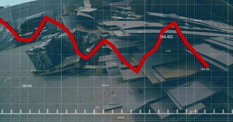 Statistical data overlay on scrap metal junkyard background