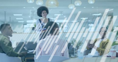 Diverse Business Team with Digital Financial Data Overlay