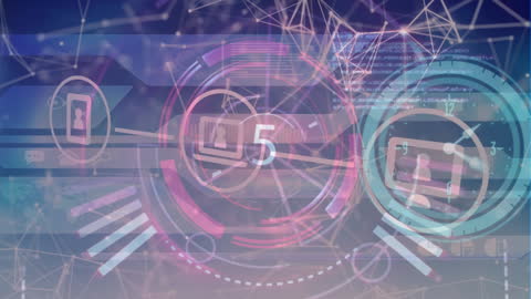 Futuristic Digital Interface with Clocks and Network Tech