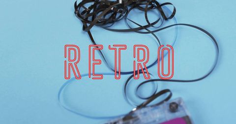 Retro Cassette Tape with Red Neon Light Effect