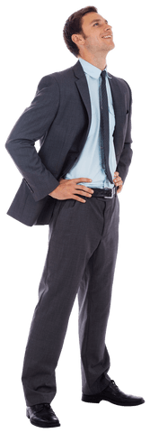 Confident Businessman Standing with Hands on Hips Against Transparent Background