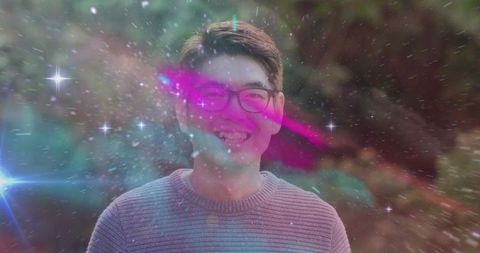 Mature Man Smiling at Park with Digital Art Overlay