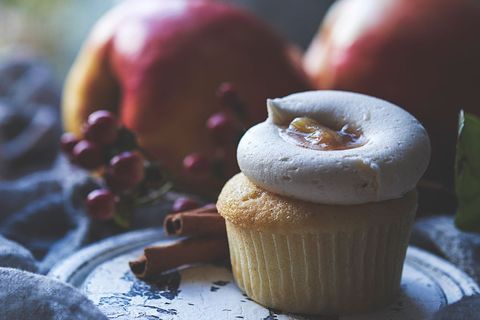Autumn apple spice cupcake on vintage plate