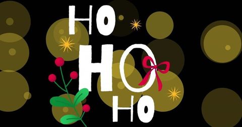 Festive 'Ho Ho Ho' Design with Holly and Bow on Dark Background