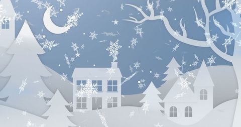 Winter Wonderland with Falling Snow and Cozy Village Houses - Download Free Stock Images Pikwizard.com