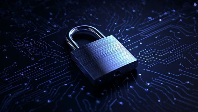 Silver padlock resting on circuit board symbolizing cybersecurity