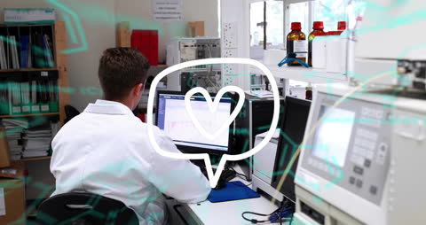 Scientist Analyzing Data in Laboratory with Digital Interface Overlay