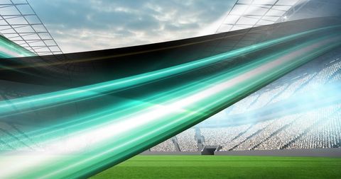 Exciting sports stadium with dynamic green light trails