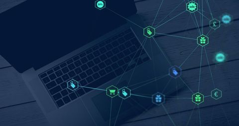 global networking concept with laptop and digital icons - Download Free Stock Images Pikwizard.com