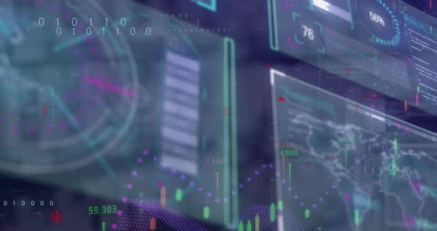Data Processing Animation with Futuristic Digital Interface Screens