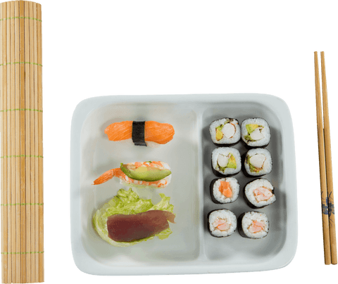 top view of transparent sushi plate with chopsticks and bamboo mat - Download Free Stock Videos Pikwizard.com