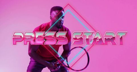 Neon 'PRESS START' Tennis Player Campaign Featuring Black Male Athlete in Pink Glow