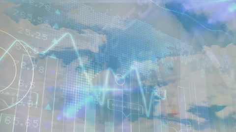 Digital Finance Technological Overlay on Cloudy Sky Background