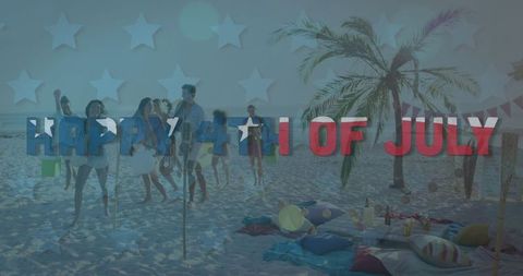 Friends Celebrating 4th of July on Sandy Beach