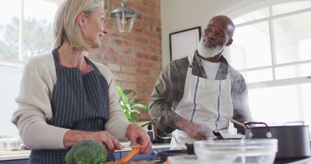 Happy Retired Couple Cooking Together in Modern Kitchen - Download Free Stock Images Pikwizard.com