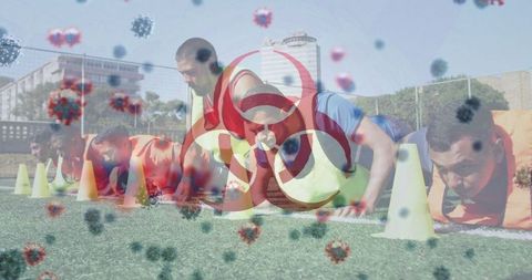 Athletes Exercising Amidst COVID-19 Symbolic Imagery