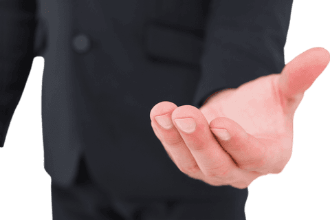 Transparent hand asking for handshake in black suit
