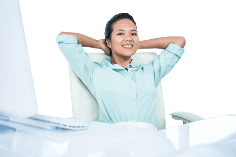 Transparent Image of Relaxed Woman Smiling at Office Desk
