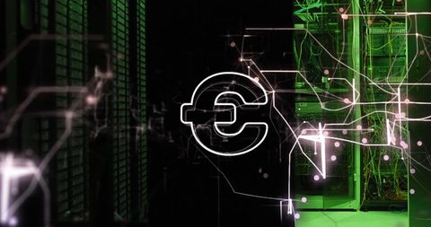 digital euro symbol with futuristic network and server rack - Download Free Stock Images Pikwizard.com