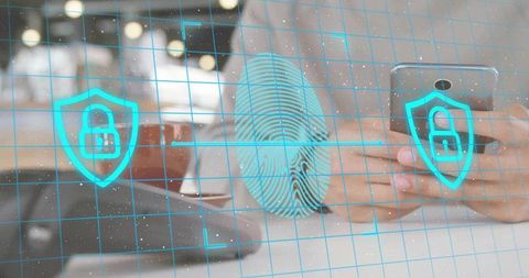 Digital security concept with fingerprint and smartphone