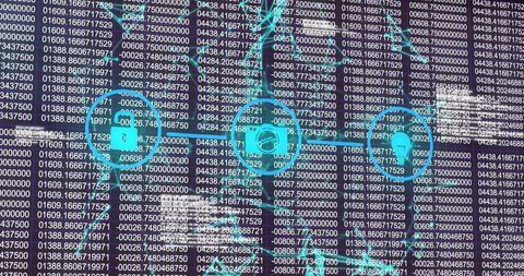 Futuristic Cybersecurity Network Matrix with Padlock Icons
