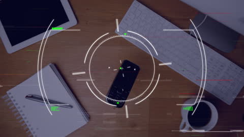 Futuristic User Interface Overlay on Workplace Desk