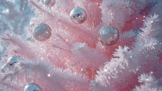 Elegant Pastel Pink Christmas Tree with Shimmering Silver Baubles