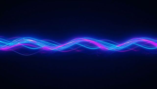 Neon Waveforms Flowing Across Dark Background with Cyan and Magenta Light Trails