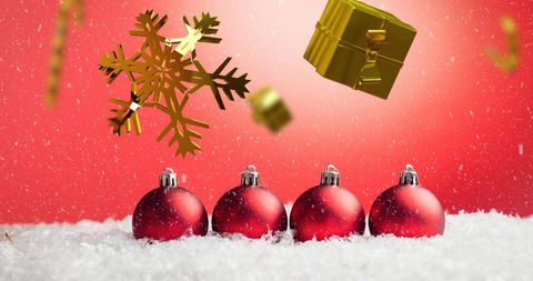 Festive Christmas Baubles and Decor on Red Background - Download Free Stock Images Pikwizard.com