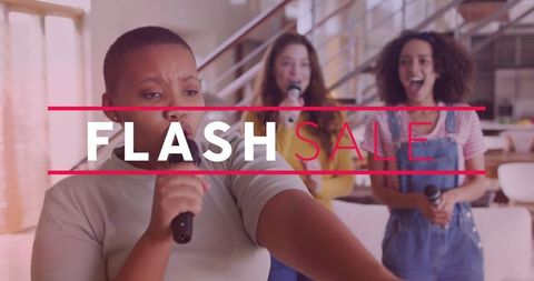 Joyful group singing karaoke in cozy living room setting