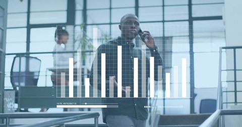 Professional Speaking on Smartphone with Digital Chart Overlay