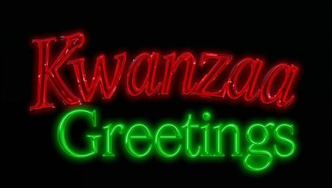 Kwanzaa Neon Greetings Red and Green Luminous Holiday Sign Glowing Cursive Serif Typography